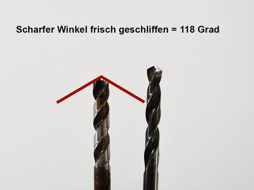 Der Spitzenwinkel soll 118 Grad haben – während des Schleifens immer wieder messen.