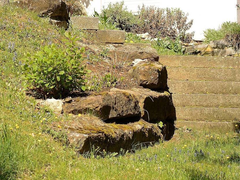 Eine solch sonnig gelegene Gartentreppe ist prädestiniert für einen pflegeleichten Steingarten.