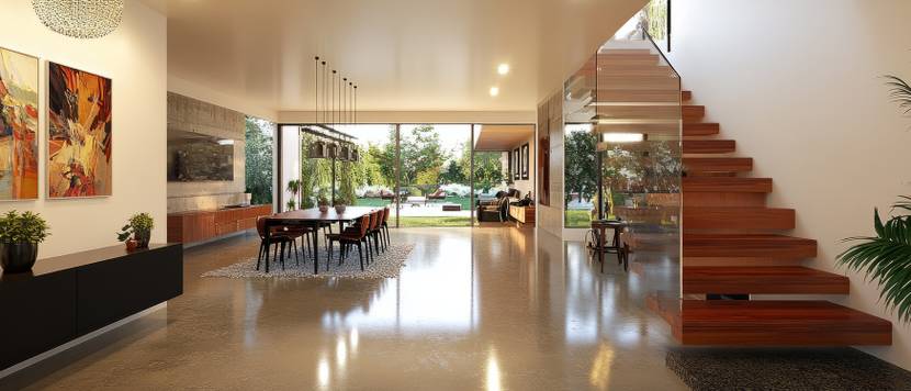 Kragarmtreppe mit Glaswand in modernem Design.