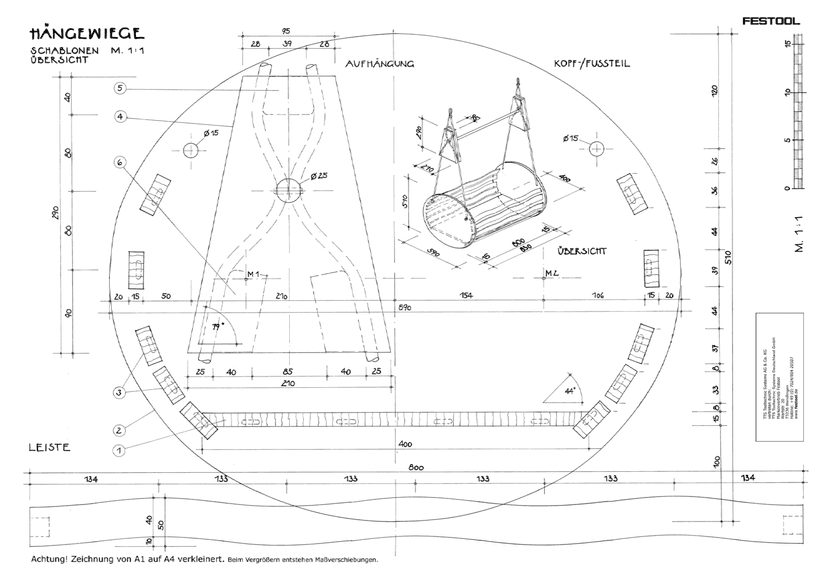 Vermaßter Bauplan für die Hängewiege