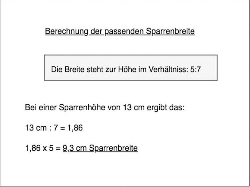 Beispiel zur Berechnung der Sparrenbreite.