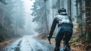 Herren-Fahrradhose-Test: Fahrradfahrer mit langer Herren-Fahrradhose fährt durch ein Waldgebiet.