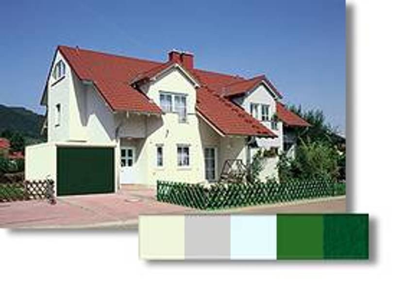 Doppelhaus-Fassade in Grüntönen