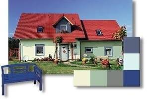 Freistehendes Haus mit Fassage in Blau-Grün-Grau