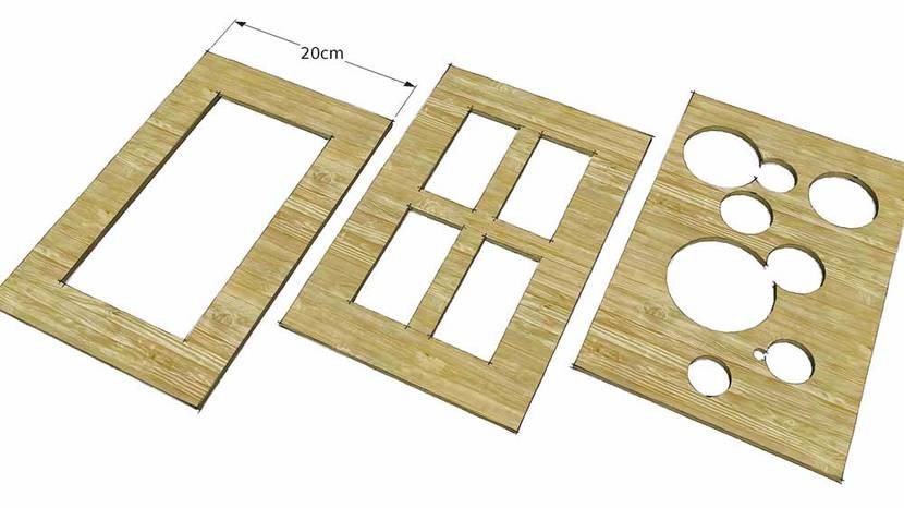 verschiedene Seitenteile für die Laterne aus Holz