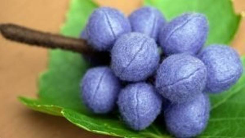 Viel Arbeit, die sich lohnt: Blaue Weintrauben aus Filz