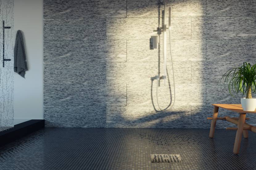 moderne dusche mit punktueller duschrinne