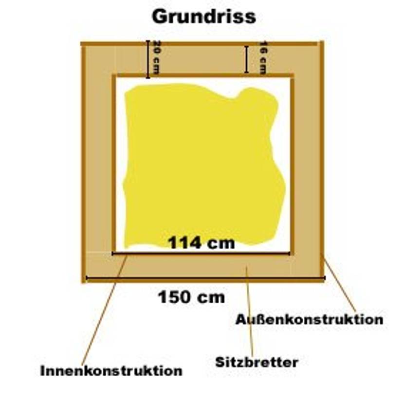 Skizze mit Grundmaßen für quadratischen Sandkasten