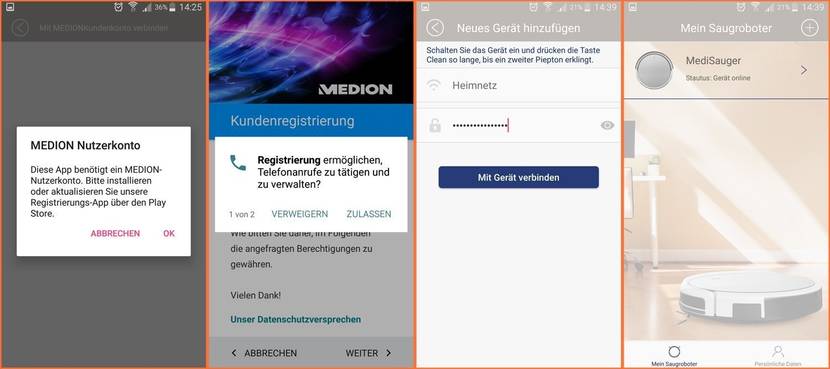 Die Installation der App geht flott von statten, erfordert jedoch eine weitere App zum Anlegen eines Medion-Kundenkontos.