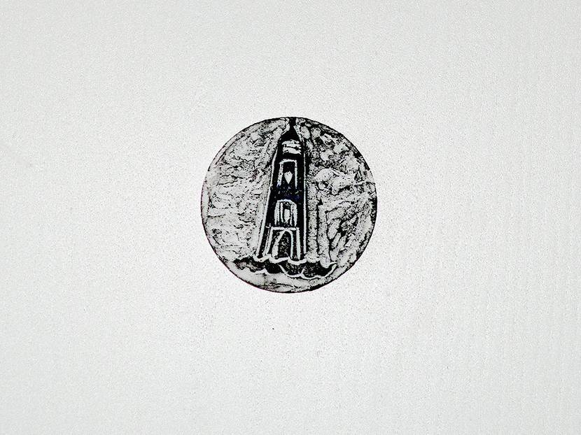 Ein Leuchtturm mit den charakteristischen Linolschnittmarken.