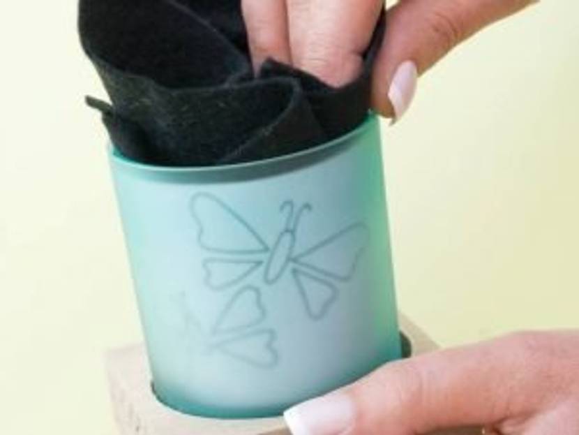 Teelichtglas mit Vorlage und Tuch