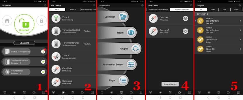 Secure4Home App Menü