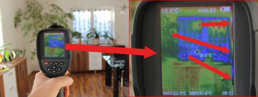 Temperaturunterschied zwischen Wand und Fenster etwa 2° C