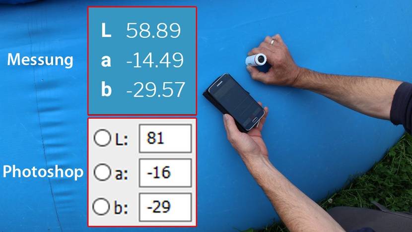 Gut zu erkennen ist das am höheren L-Wert, der die Helligkeit angibt. Die Farbe (a,b) ist fast identisch.