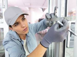frau befestigt wabenplissee am fenster