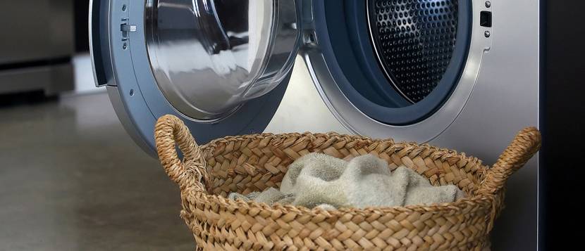Interior of luxury laundry room with washing mashine